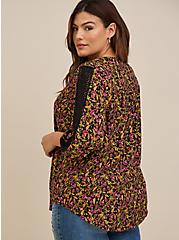Challis With Embroidered Sleeve Top, FLORAL BLACK, alternate