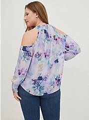 Plus Size Cold Shoulder Blouse - Georgette Floral Blue, FLORAL - BLUE, alternate