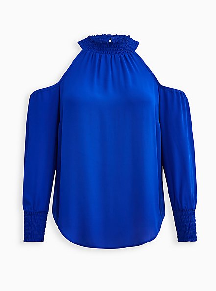 Cold Shoulder Blouse - Georgette Electric Blue, ELECTRIC BLUE, hi-res