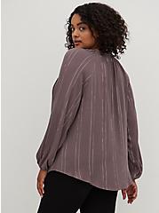Plus Size Peasant Blouse - Crinkle Gauze with Lurex Purple, GREY, alternate