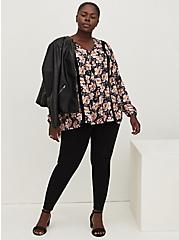 Relaxed Fit Tunic Blouse - Rayon Twill Floral Black, FLORAL - BLACK, alternate