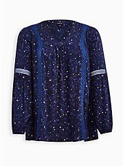 Relaxed Fit Tunic Blouse - Rayon Twill Galaxy Navy, STARS-NAVY, hi-res