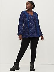 Relaxed Fit Tunic Blouse - Rayon Twill Galaxy Navy, STARS-NAVY, hi-res