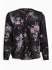 Plus Size Pintuck Blouse - Georgette Floral Black, FLORAL - BLACK, hi-res