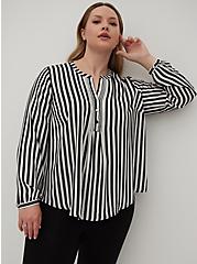 Pintuck Blouse - Georgette Black & White Stripe, STRIPE - WHITE, alternate