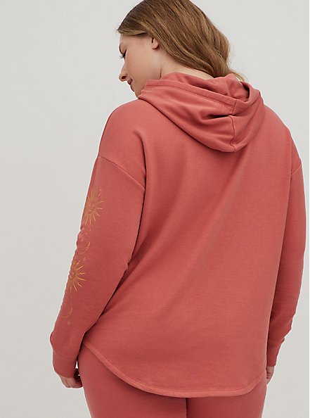 Relaxed Fit Hoodie - Ultra Soft Fleece Moon Star Pink Rose, ROSE, alternate