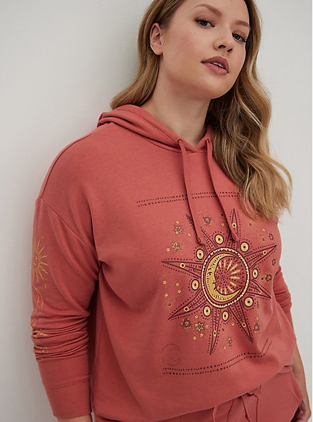 Relaxed Fit Hoodie - Ultra Soft Fleece Moon Star Pink Rose, ROSE, alternate