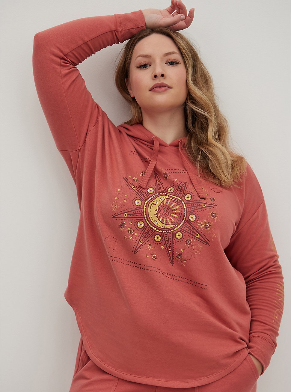 Relaxed Fit Hoodie - Ultra Soft Fleece Moon Star Pink Rose, ROSE, hi-res
