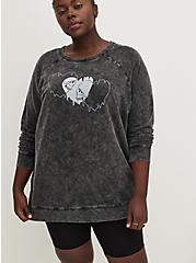 Raglan Sweatshirt - Ultra Soft Fleece Skull Heart Black Wash, MINERAL BLACK, alternate