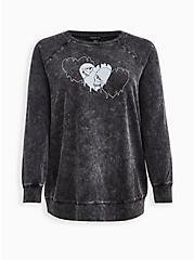 Plus Size Raglan Sweatshirt - Ultra Soft Fleece Skull Heart Black Wash, MINERAL BLACK, hi-res