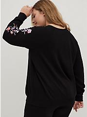 Lace-Up Sweatshirt - Cozy Fleece Floral Skeleton Black, DEEP BLACK, alternate