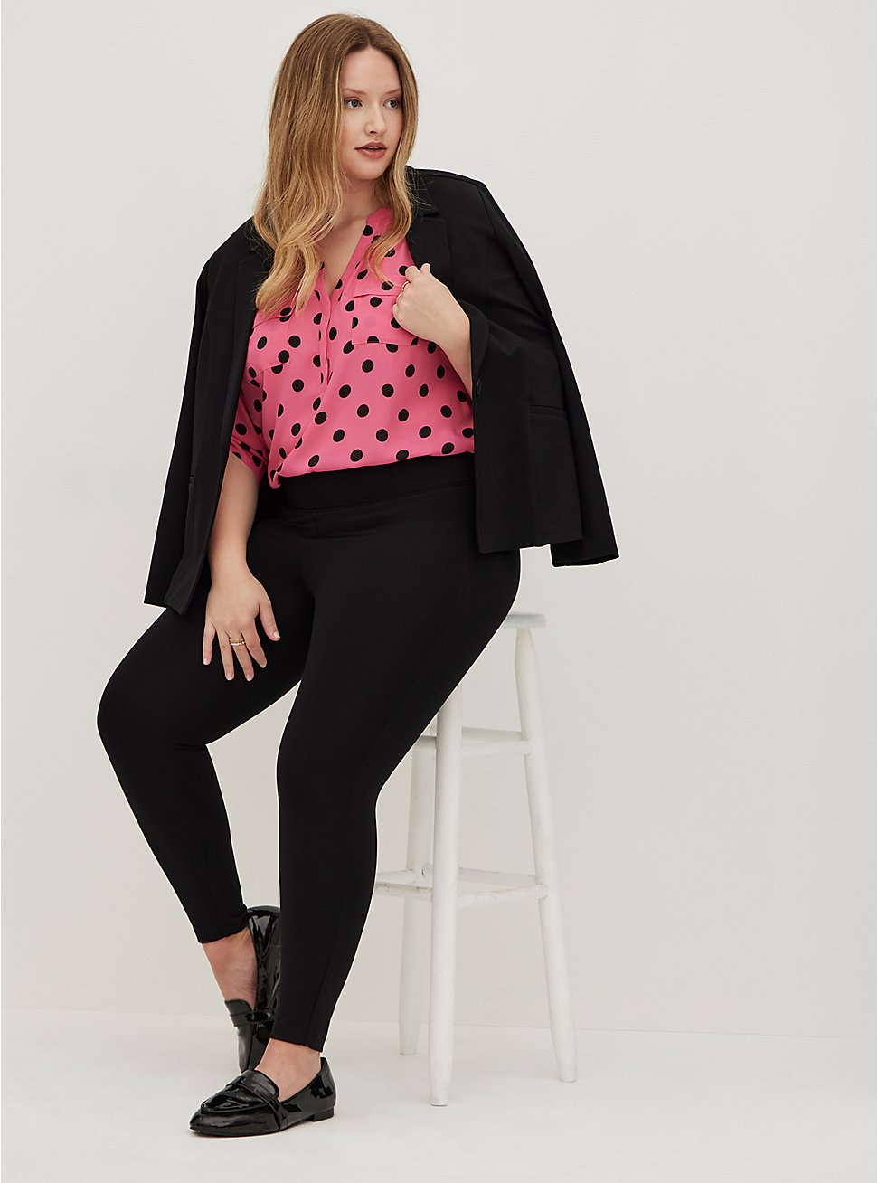 Plus Size Harper Pullover Tunic Blouse - Georgette Polka Dot Pink, DOTS - PINK, hi-res