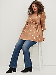 Plus Size Surplice Blouse - Stretch Challis Feathers Brown, FEATHERS - BROWN, hi-res