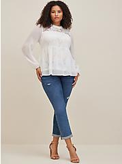 Lace With Chiffon Overlay Blouse, CLOUD DANCER, alternate
