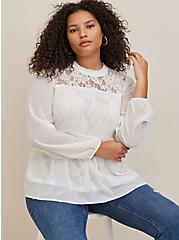 Lace With Chiffon Overlay Blouse, CLOUD DANCER, hi-res
