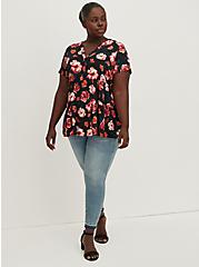 Tiered Tunic Blouse - Twill Floral Black, , alternate