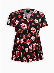 Plus Size Tiered Tunic Blouse - Twill Floral Black, , hi-res