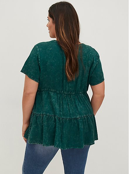 Tiered Tunic Blouse - Twill Green, , alternate