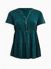 Plus Size Tiered Tunic Blouse - Twill Green, , hi-res