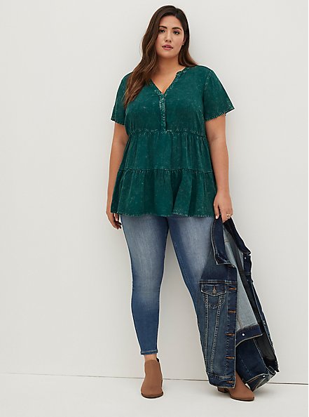 Tiered Tunic Blouse - Twill Green, , hi-res