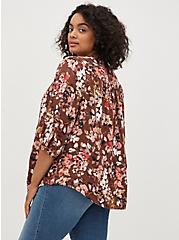 Rayon Twill Peasant Blouse, FLORAL BROWN, alternate