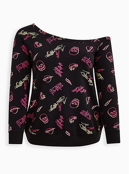 LoveSick Off-Shoulder Sweatshirt - Everyday Fleece Graffiti Black, DEEP BLACK, hi-res