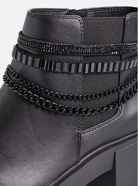 Chain Ankle Bootie - Faux Leather Black (WW), BLACK, alternate