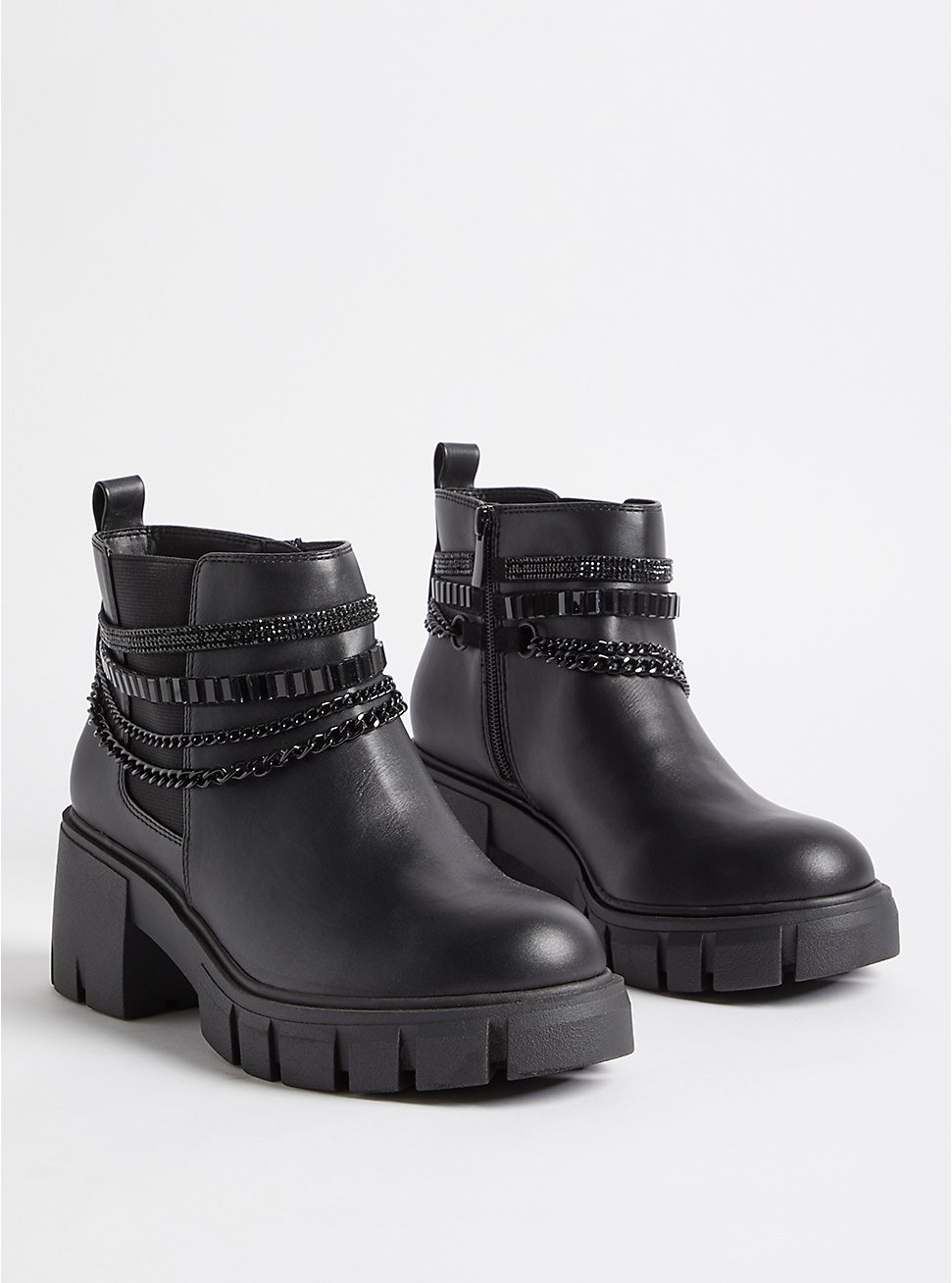 Plus Size Chain Ankle Bootie - Faux Leather Black (WW), BLACK, hi-res