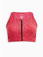 Plus Size Zip Front Low-Imact Sports Bra - Performance Core Coated Leopard Pink, LEOPARD, hi-res