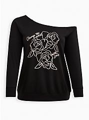 Off-Shoulder Sweatshirt - Lightweight French Terry Floral Black, DEEP BLACK, hi-res