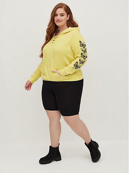 Lace-Up Hoodie - Cozy Fleece Butterfly Yellow, YELLOW, alternate