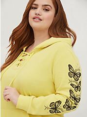 Plus Size Lace-Up Hoodie - Cozy Fleece Butterfly Yellow, YELLOW, alternate