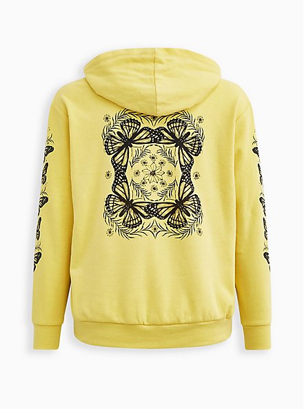 Lace-Up Hoodie - Cozy Fleece Butterfly Yellow, YELLOW, hi-res