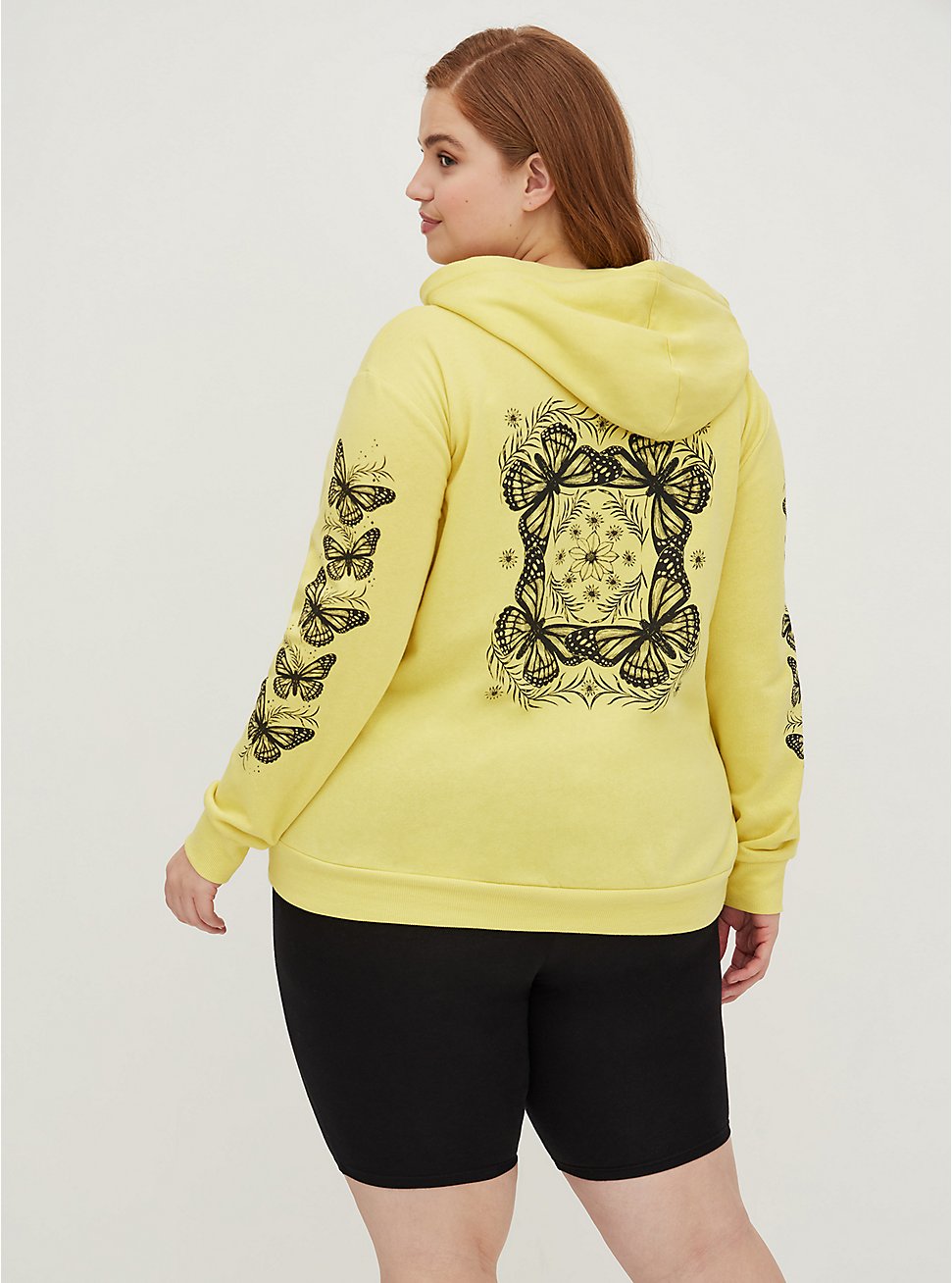 Lace-Up Hoodie - Cozy Fleece Butterfly Yellow, YELLOW, hi-res
