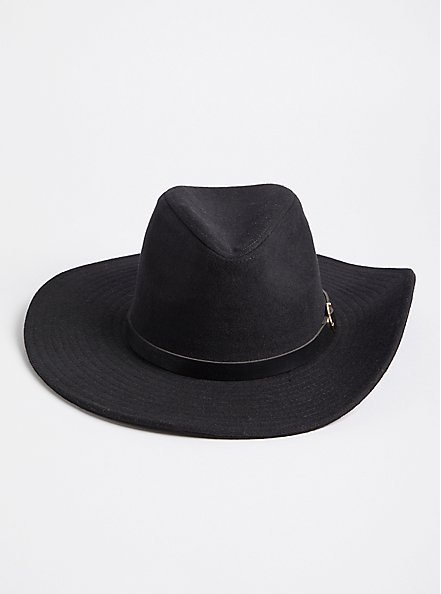 Plus Size Wool Melton Panama Hat, BLACK, alternate