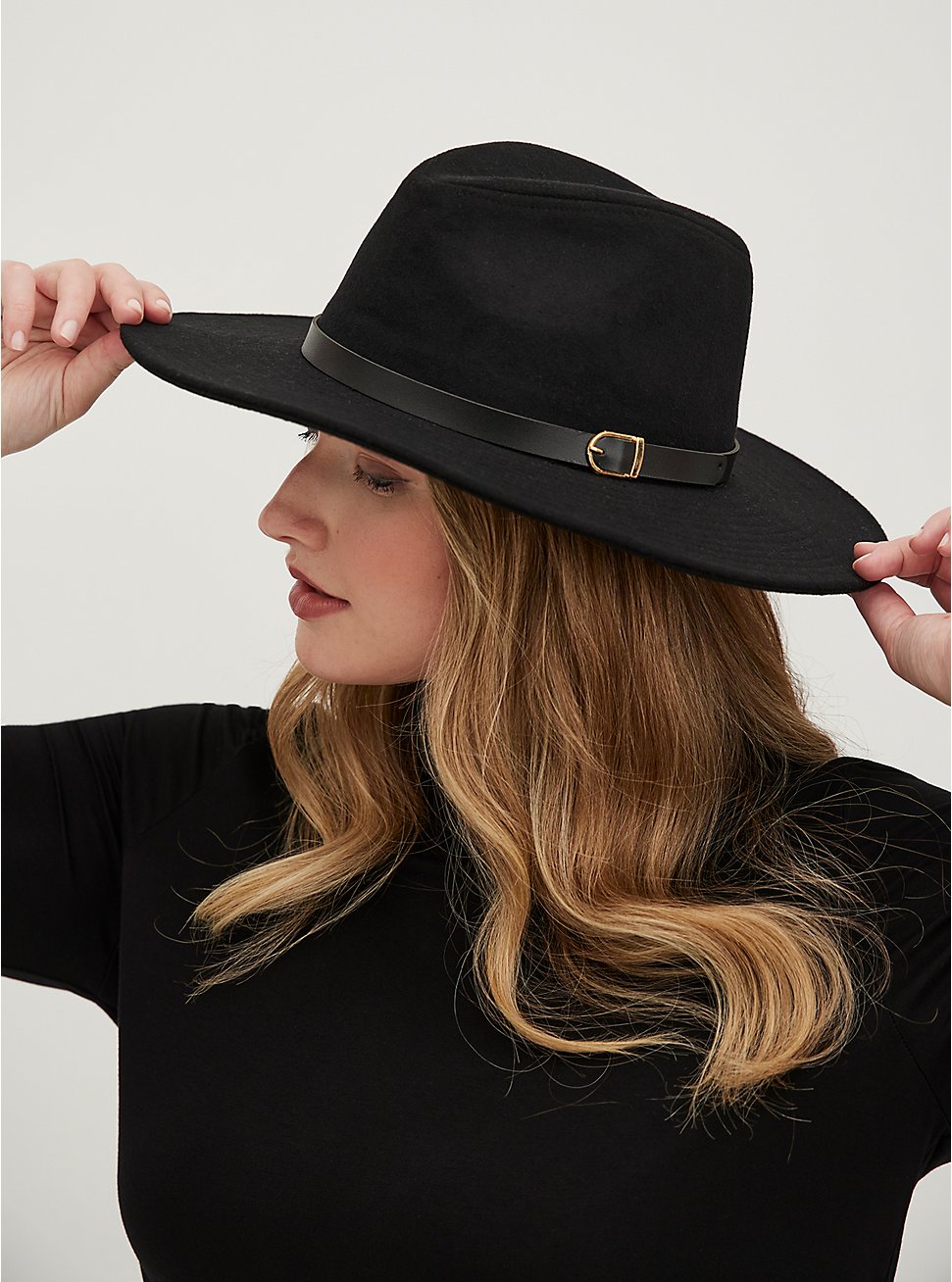 Plus Size Wool Melton Panama Hat, BLACK, hi-res