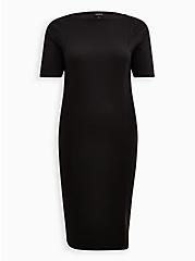 Plus Size Bodycon Midi Dress - Cupro Black, DEEP BLACK, hi-res