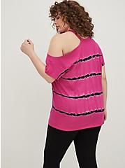Plus Size LoveSick Cold Shoulder Tee - Cotton Bamboo Tie-Dye Pink , PINK, alternate