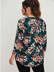 Plus Size Harper Pullover - Twill Floral Green, FLORAL - GREEN, alternate