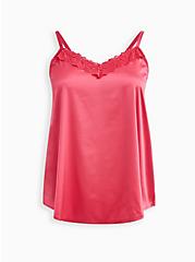 Plus Size Lace Trim Sleep Cami - Dream Satin Pink, PINK, hi-res