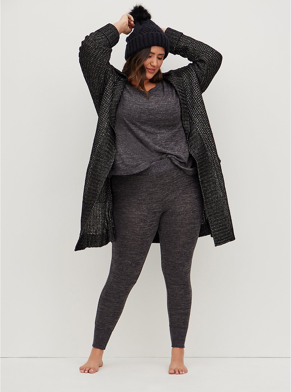 Plus Size Sleep Legging - Super Soft Plush Heather Grey, CHARCOAL  GREY, hi-res