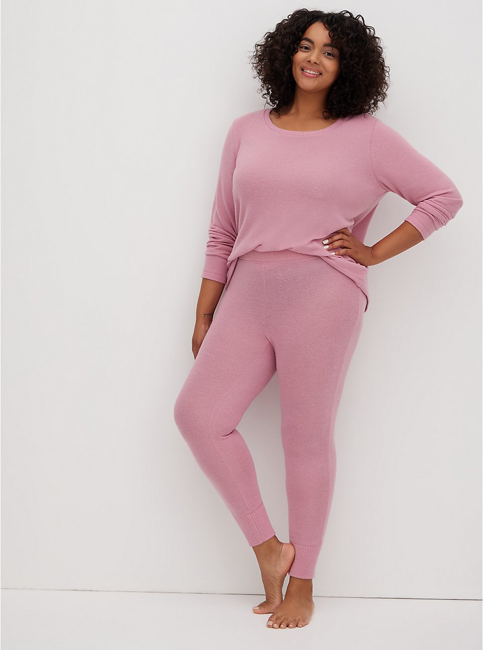 Plus Size Sleep Legging - Super Soft Plush Pink, PINK, hi-res