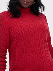 Plus Size Mock Neck Mini Dress - Cable Knit Heart Red, JESTER RED, alternate