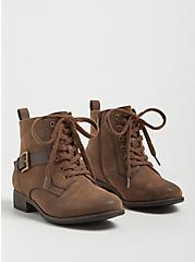 Plus Size Bootie - Brown Faux Oiled Suede (WW), BROWN, hi-res