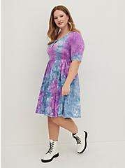 Plus Size Raglan Skater Dress - Jersey Purple Blue Tie Dye, TIE DYE, hi-res