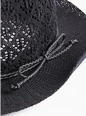 Plus Size Open Pattern Panama Hat - Black, BLACK, alternate