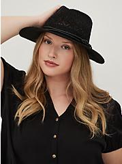 Plus Size Open Pattern Panama Hat - Black, BLACK, alternate