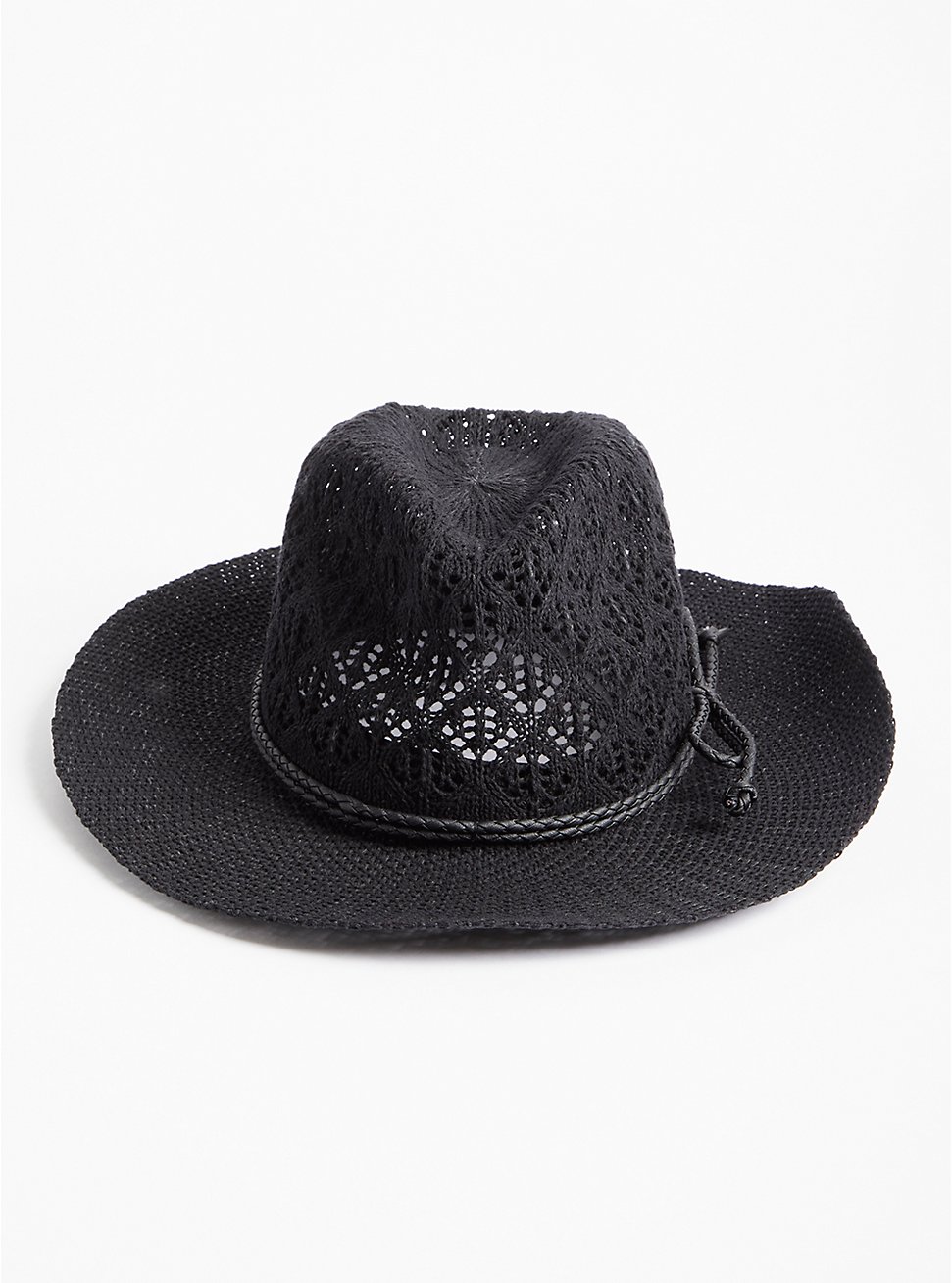 Plus Size Open Pattern Panama Hat - Black, BLACK, hi-res