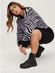Plus Size Drop Shoulder Pullover Sweater - Eyelash Yarn Wave Zebra, MULTI, alternate
