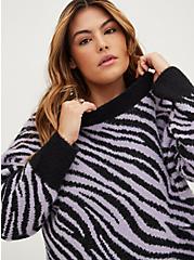 Plus Size Drop Shoulder Pullover Sweater - Eyelash Yarn Wave Zebra, MULTI, alternate